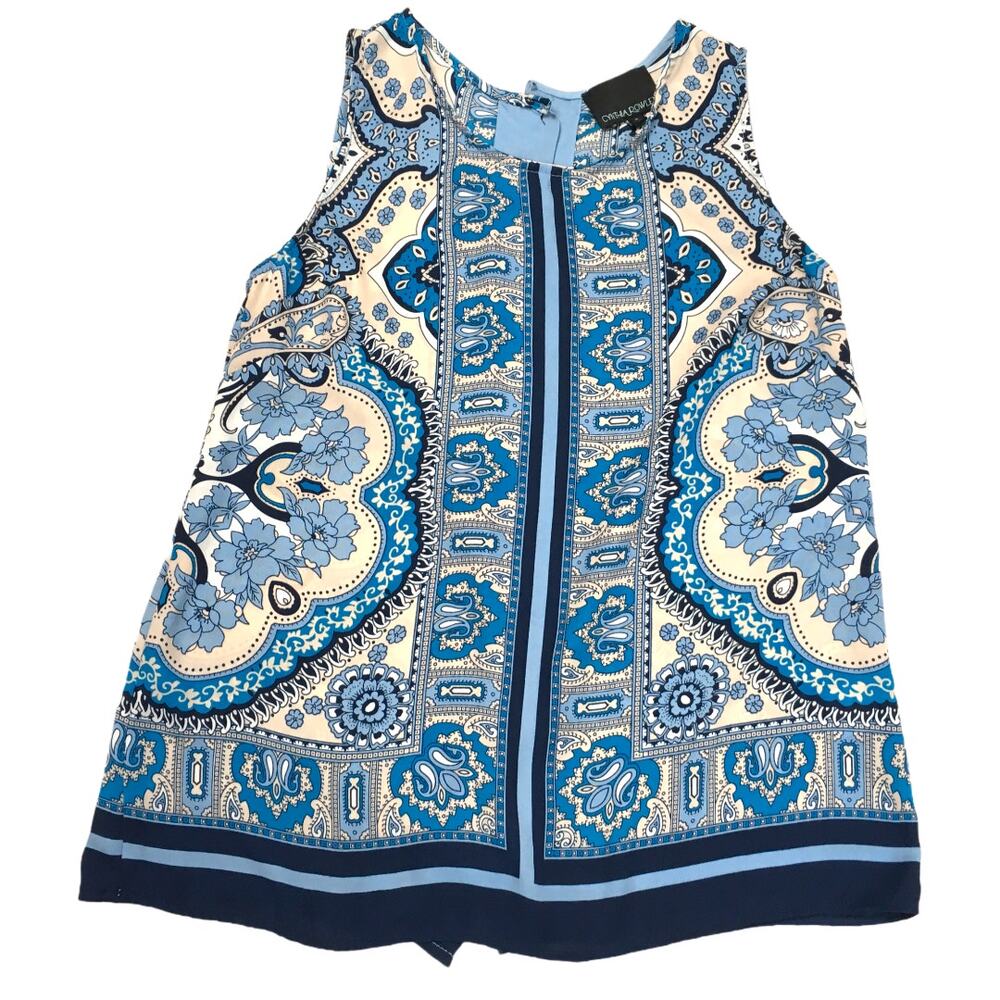 Cynthia Rowley Top Sleeveless Blouse‎ High Neck Printed Women's S Button Back